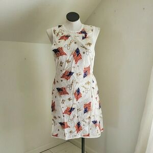 Betsy Ross American Flag Sewing Print Full Front Apron Smock OSFM